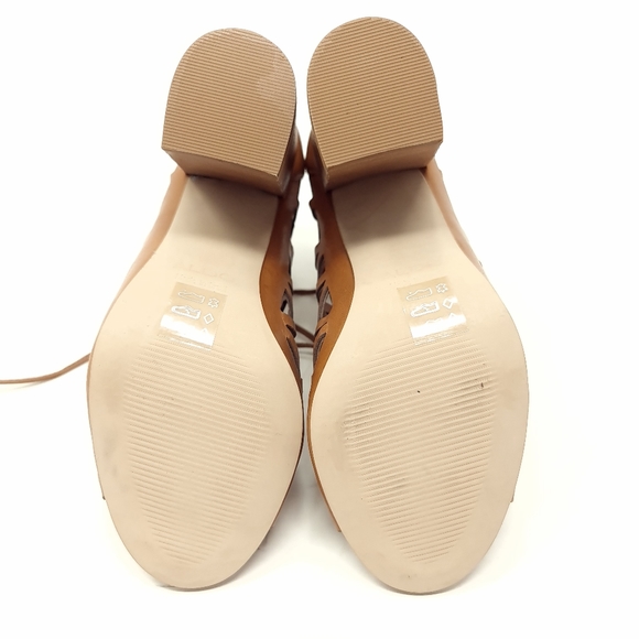 Aldo Tan Brown Leather Block Heels Cut Out Lace Up Shoes UK 4.5 EU 37.5 Back Zip - Picture 8 of 8